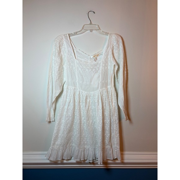 LoveShackFancy Dresses & Skirts - LoveShackFancy Preslina Dress True White Eyelet Lace Mini Square Neck Size 2 NEW